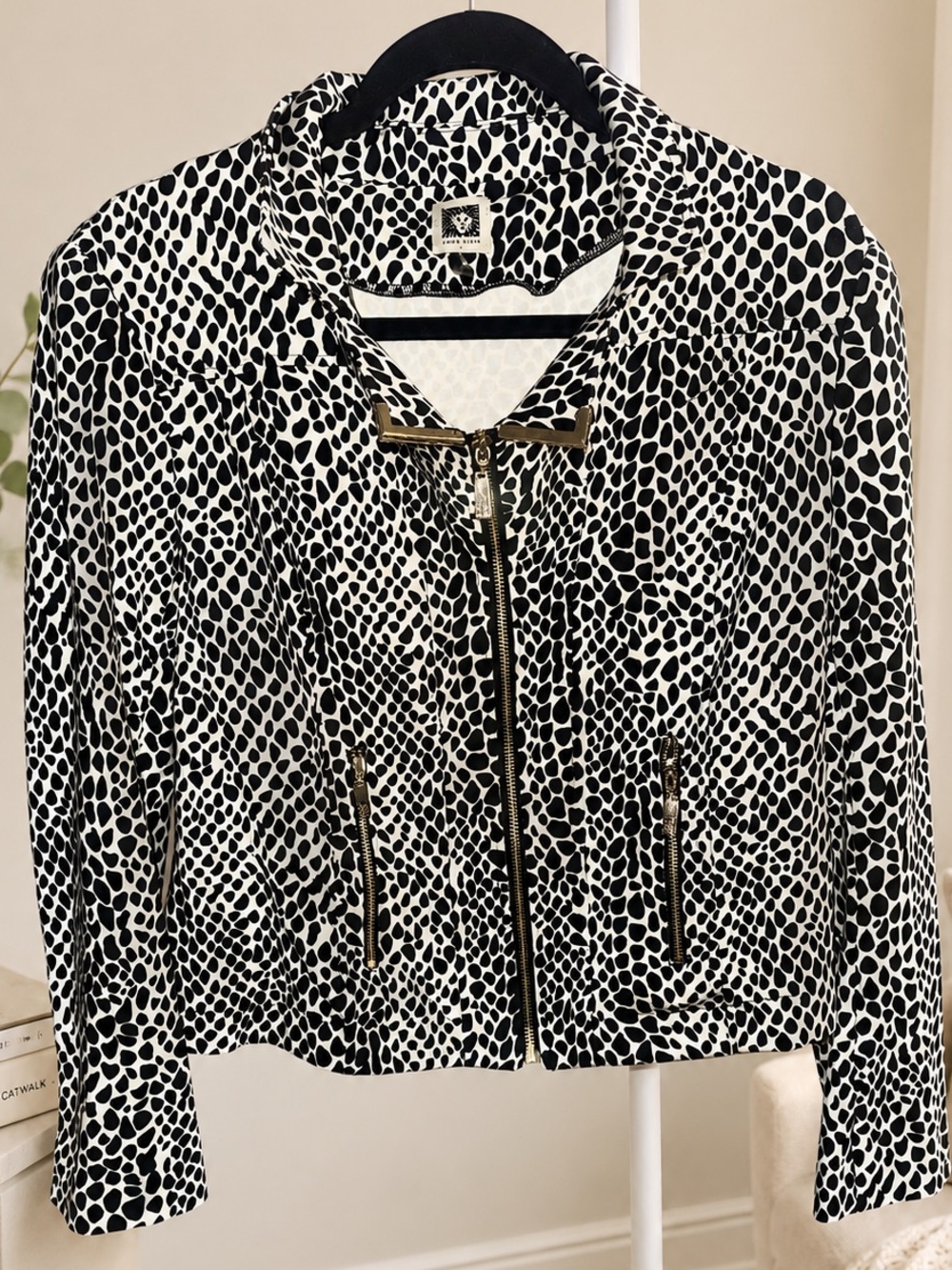Anne Klein Black & White Printed Zip-Front Jacket